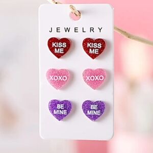 3 pair cute conversation hearts post earrings